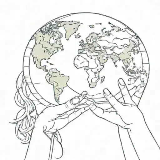 Girl Holding A Floating World Globe Symbolizing Embracing The World