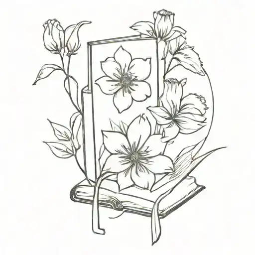 Books With Flowers Black And White