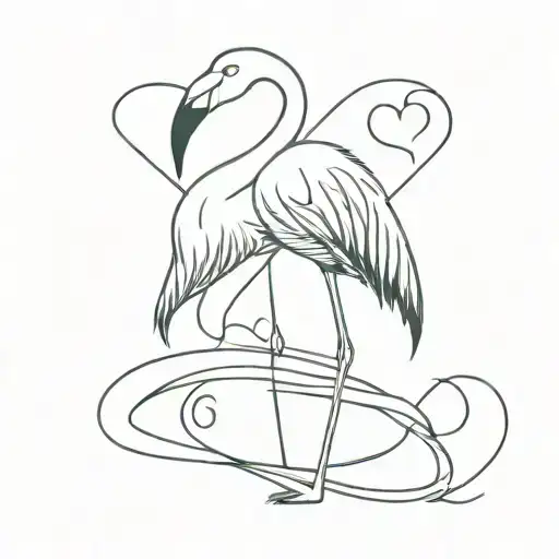 Flamingo Outline 3 Hearts