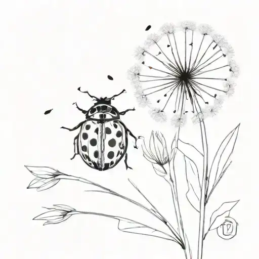 Dandelion Flower And Lady Bug
