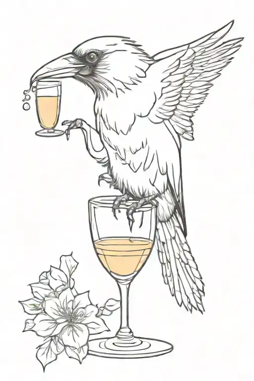 Crow Drinking From A Champagne Glass