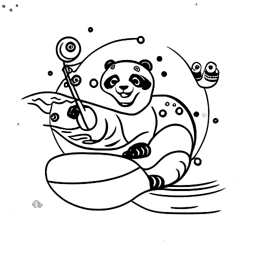 Panda Sitting On A Crescent Moon Fishing