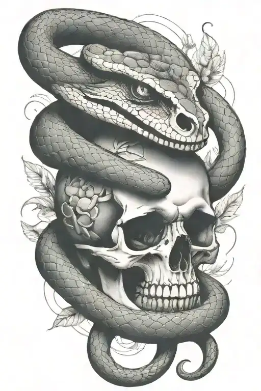 Snake With Head And Skull