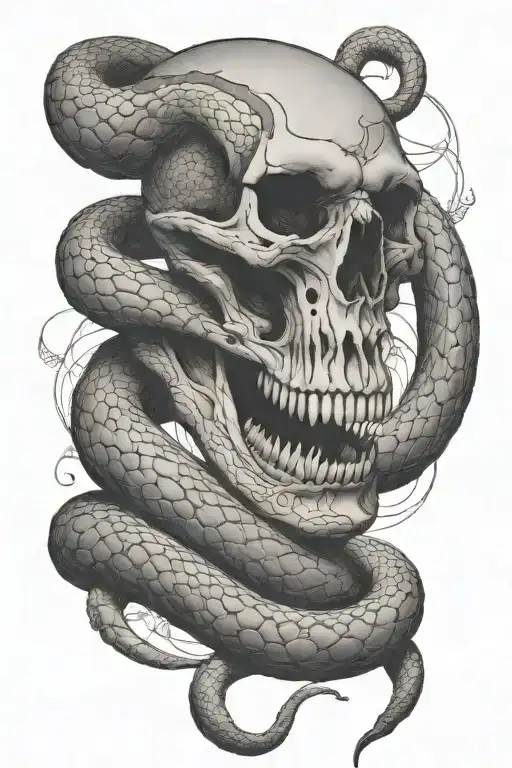 Snake With Head And Skull