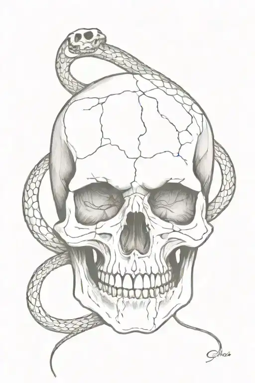 Skull With Full Lenght Snake Going Around It