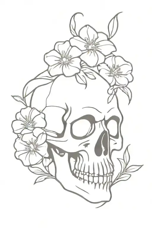 Skull With Snake Entering Its Mouth And Leaving Through The Eyes With Flowers Around The Skull