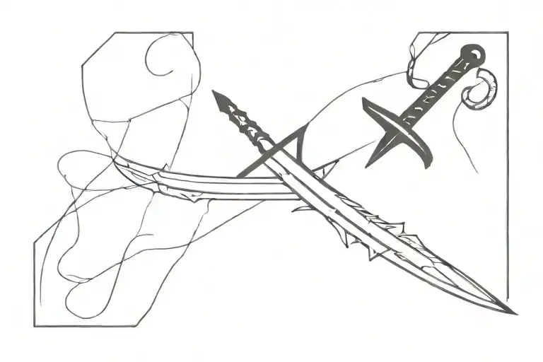 Create A Worn Sword-themed Tattoo Idea In Red And Black Colors