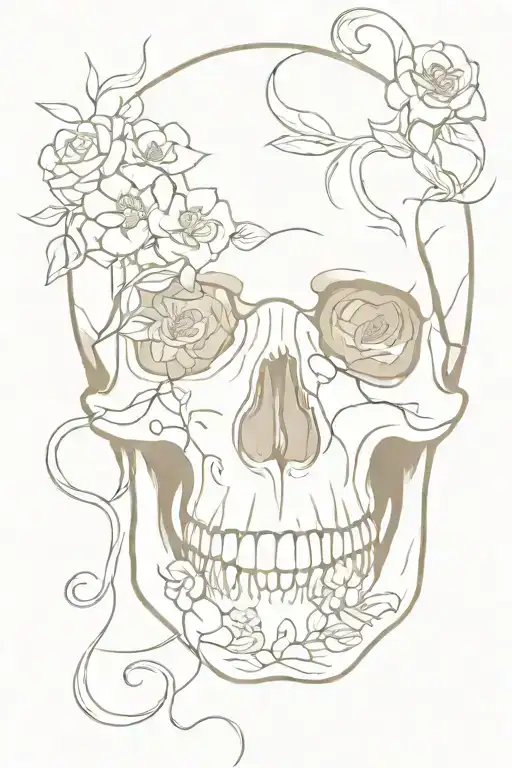 Snake Entering Skull Through Mouth And Leaving Through The Eyes With Flowers Around The Skull