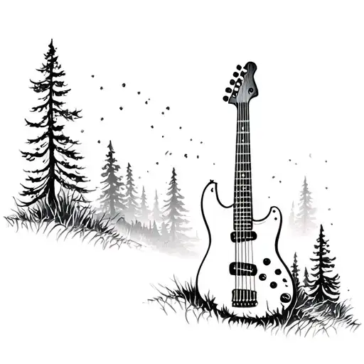 Bass Guitar And Forest Landscape