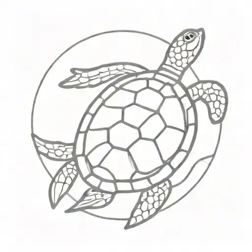 A Circular Hawaiian Design Of A Sea Turtle