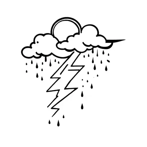 Lightning Storm Cloud With Rain And Crescent Moon