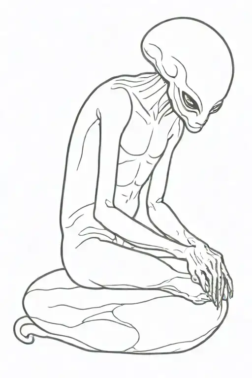 Sad Alien Sitting On Platen Earth