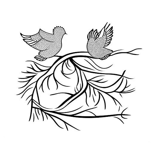 Simplistic Tree With Three Birds Flying Away With Few Branches