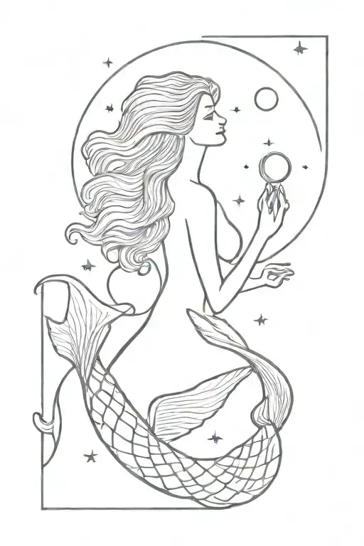 Mermaid And Moon Merging Together