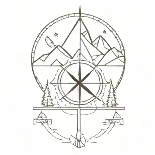 Geometric Compass With Mountains On Top