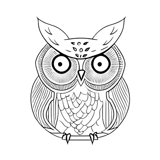 Owl On The Top And On The Bottom A Black Cat