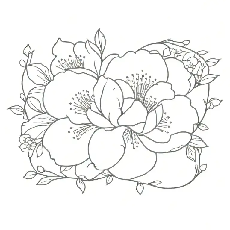 Peony Flower With Cherry Blossom Branch Wrapped
