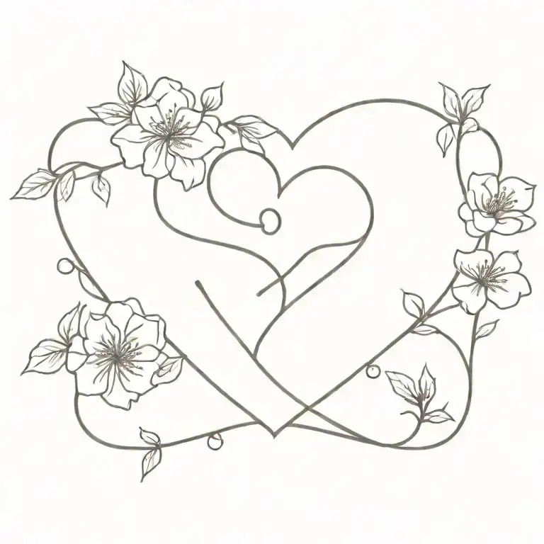 Rose Flower With Cherry Blossom Branchwith Hearts