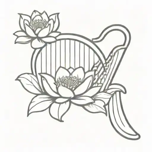 Irish Harp And Water Lily Flower