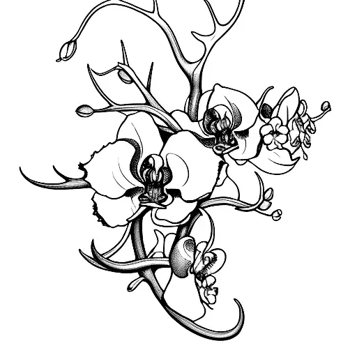 Fine Line Elk Antler With Orchids Surrounding