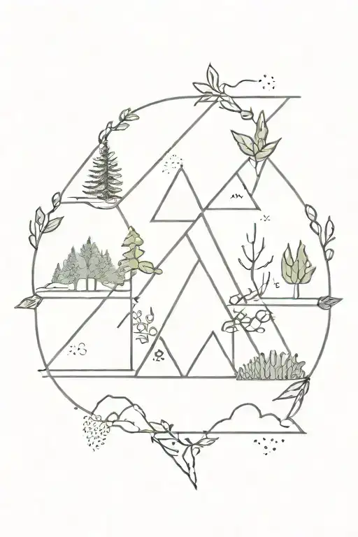 Five Elemets Of Nature Triangle Symbols In A Shape Of Band