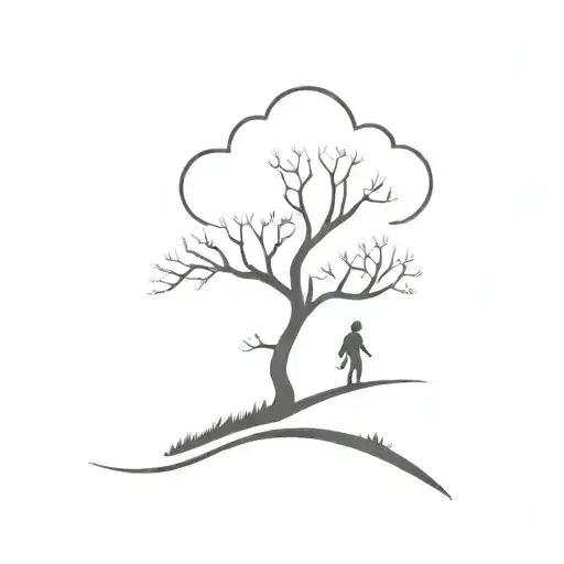 A Minimalist Tree Silhouette With A Winding Path Symbolizing Freedom And Hiking