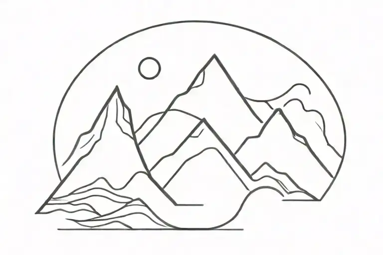 Simple 2 Mountain And Wave In One Line