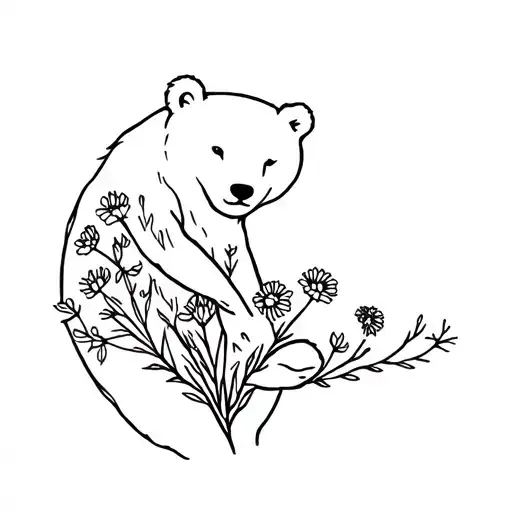 Bear Holding Wildflowers