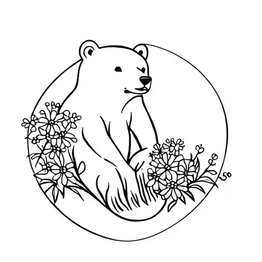 Bear Holding Wildflowers Tattoo
