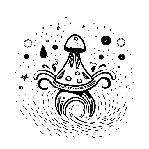 A Tattoo Of A Mushroom With A Galaxy Design Inside It