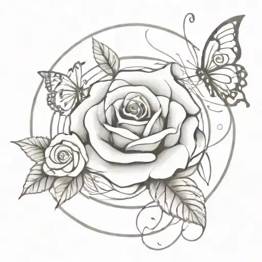 1 Rose Tangled On A Sand Clock With Butterflys