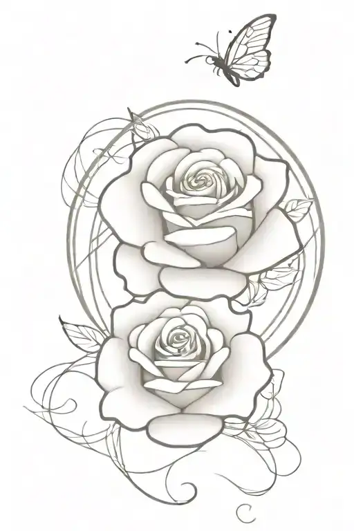 1 Rose Tangled On A Sand Clock With Butterflys