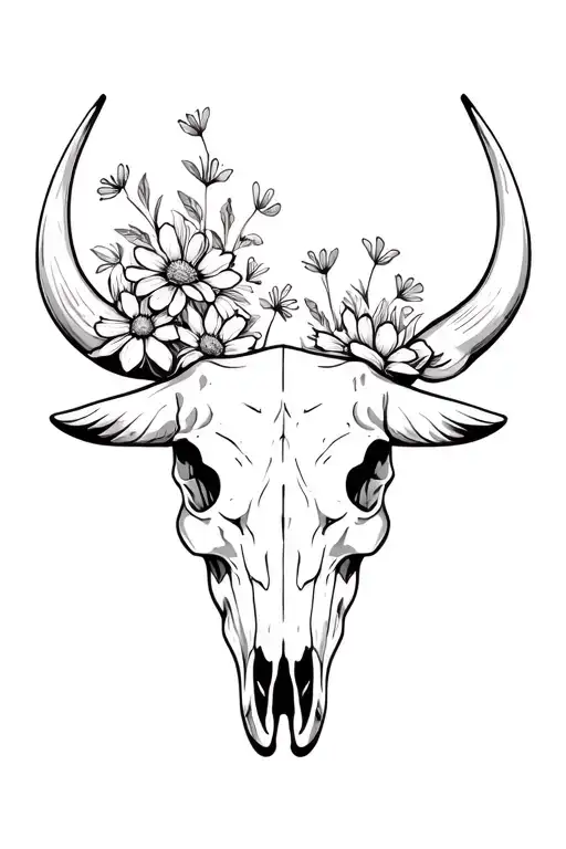 Bull Skull With Wild Flowers