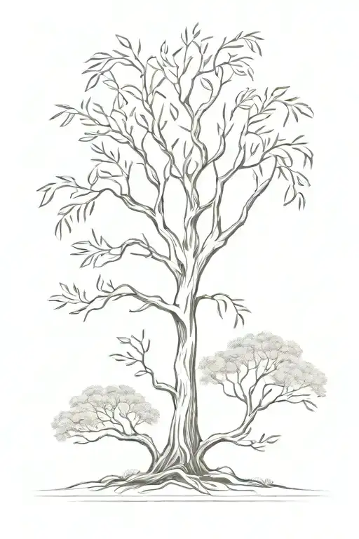 Blooming Willow Tree Line Art