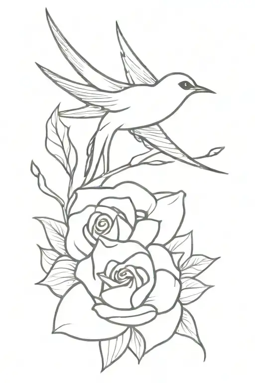 Swallow With A Rose And Petals On Its Leg