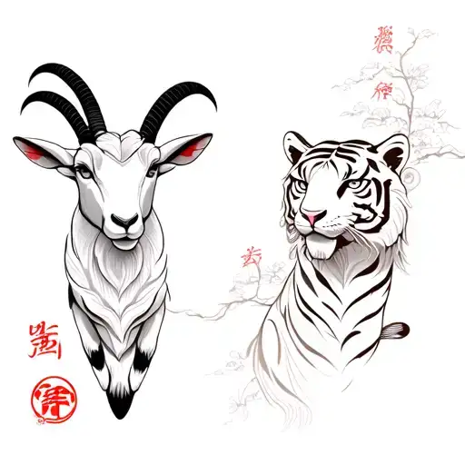 Chinese Themed Sleeve With Goat And Tiger