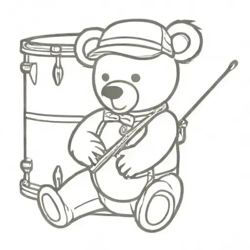 Teddy Bear With A Baseball Hat Playing A Snare Drum