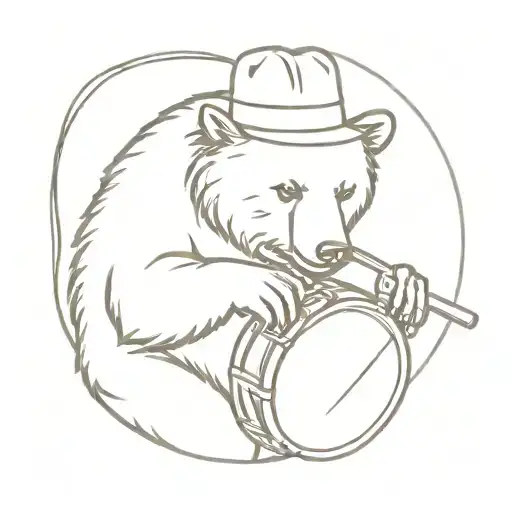 Brown Bear With A Baseball Hat Playing A Snare Drum