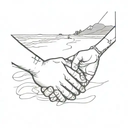 Holding Hands Leading To A Beach