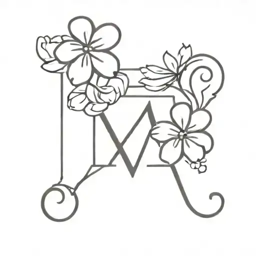 Pawprint With M Initial And Flowers