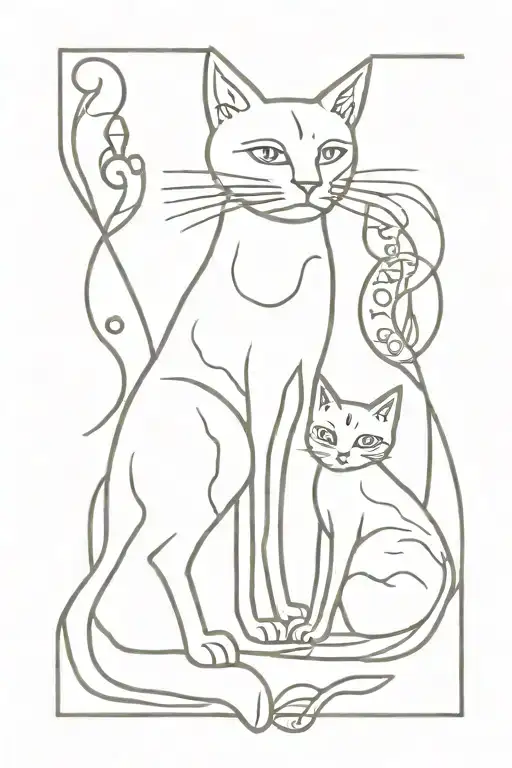 Cat And Witch In Petroglyph Style