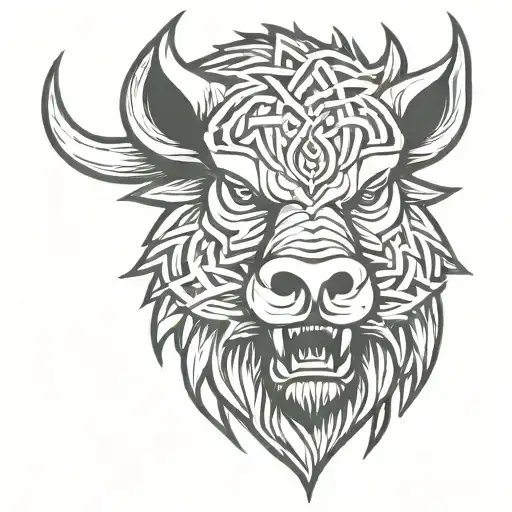 Angry Celtic Boar Head