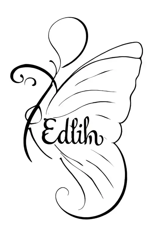 Line Tattoo Of The Name Edith Shaped Like A Butterfly