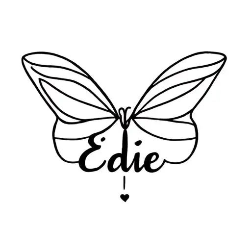 Single Line Tattoo Of The Name Edie Shaped Like A Butterfly