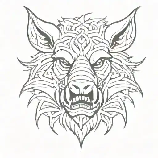 Angry Celtic Boar Head Tongue