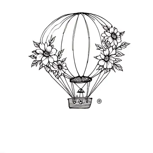 Hot Air Balloon Made With Flowers Fine Line