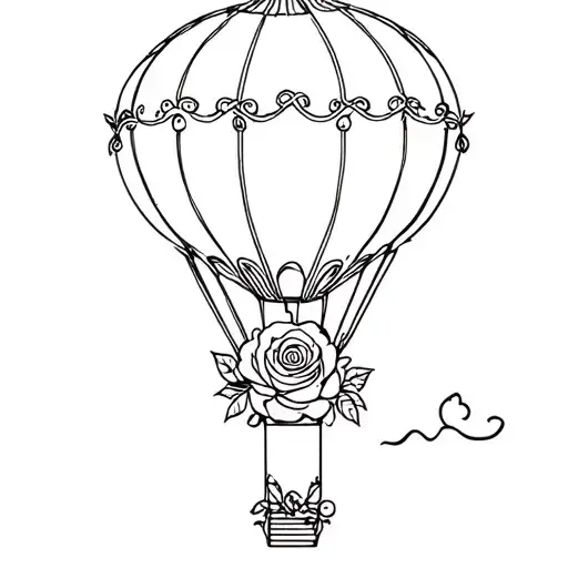 Hot Air Balloon Made With Roses Fine Line