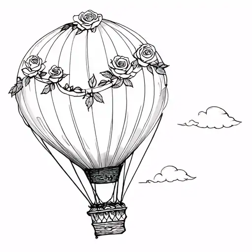 Hot Air Balloon Made With 5 Roses Fine Line