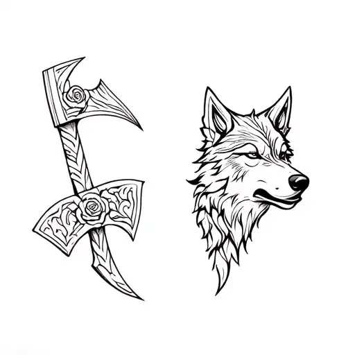 Viking Style Rose Axe And Wolf's Head