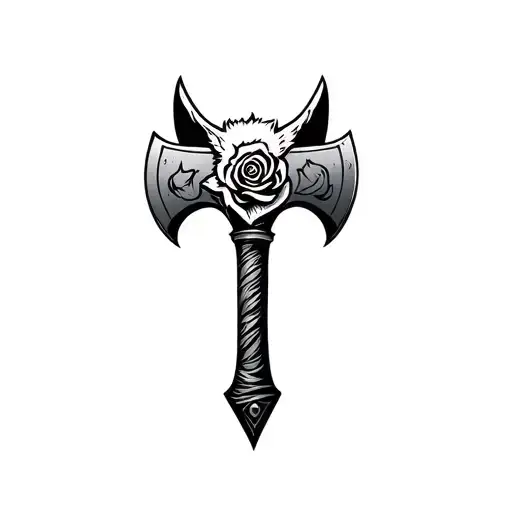 Viking Style Rose Axe And Wolf's Head